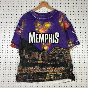 Memphis AOP All Over T‎ Shirt Large 90s Downtown Graphic Purple USA Made y2k